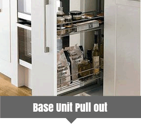 Base pull outs are mini larder units that can convert unused storage in base cabinets into accessible and useable storage. Supplied and installed by Kitchen Makeover, Laois, Ireland Base pull outs are mini larder units that can convert unused storage in base cabinets into accessible and useable storage. Supplied and installed by Kitchen Makeover, Laois, Ireland