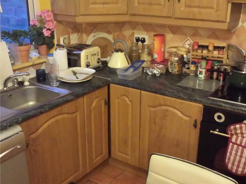 Before the makeover of Rachel's kitchen by Kitchen Makeover, Ireland.The brief was to lighten the colour of the kitchen, while retaining a wood cabinet.